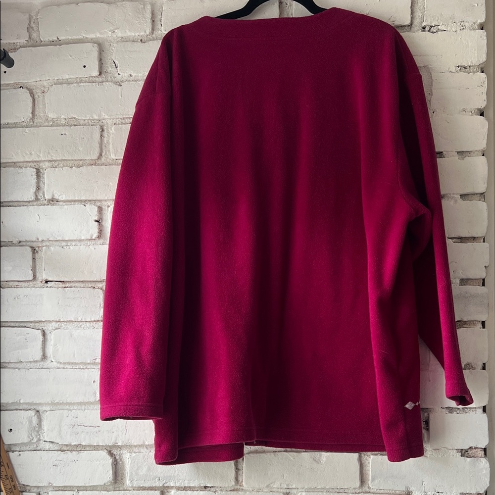 Magenta button down relaxed fit fleece sweater crew neck - Picture 5 of 7